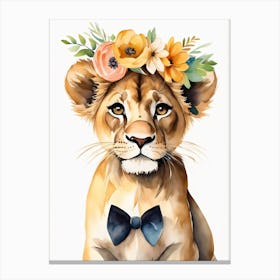 Baby Lion Sheep Flower Crown Bowties Woodland Animal Nursery Decor (6) Canvas Print