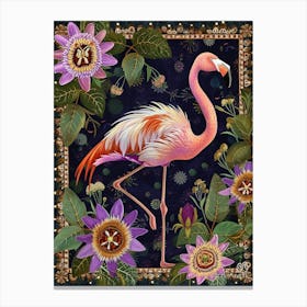 Greater Flamingo And Passionflowers Boho Print 4 Canvas Print