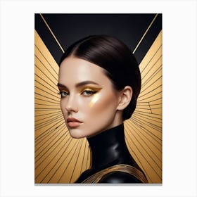 Geometric Woman Portrait Luxury Gold (22) Canvas Print