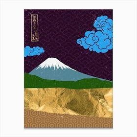 Mt Fuji - Japanese Gold landscape with mountain, Japanese golden poster, purple and blue Canvas Print