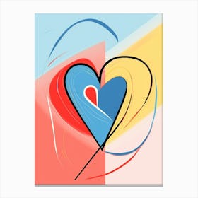 Heart Abstract Lines Primary Colours Canvas Print