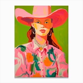 Neon Pop Colourful Cowgirl Portrait Canvas Print