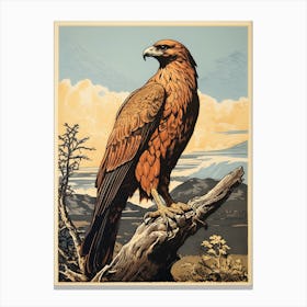 Vintage Bird Linocut Golden Eagle 4 Canvas Print