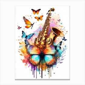 Saxophone And Butterflies Canvas Print