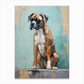 Boxer Dog, Painting In Light Teal And Brown 1 Canvas Print