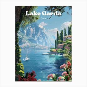 Lake Garda Italy Summer Digital Travel Art Canvas Print