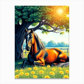 Horse Under Summer Tree Canvas Print