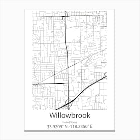 Willowbrook,United States Minimalist Map Leinwandbild