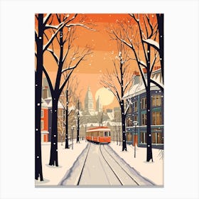 Vintage Winter Travel Illustration Cardiff United Kingdom 1 Canvas Print