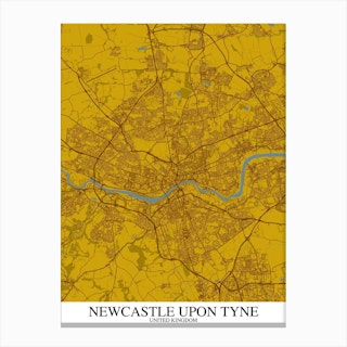 Newcastle Upon Tyne Yellow Blue Map Canvas Print