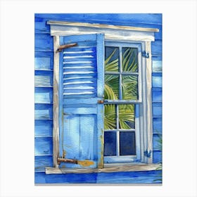 Blue Shuttered Window Canvas Print