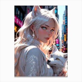 Anime Girl With A Fox Canvas Print