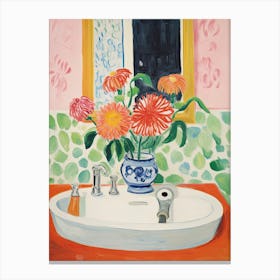 Bathroom Vanity Painting With A Zinnia Bouquet 3 Canvas Print