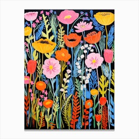 Vibrant Poppies On Black Screen Print Canvas Print