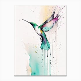 Hummingbird And Waterfall Minimalist Watercolour Canvas Print