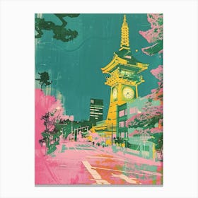 Sapporo Clock Tower Japan Retro Duotone Silkscreen 2 Canvas Print