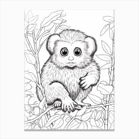 Line Art Jungle Animal Marmoset 4 Canvas Print