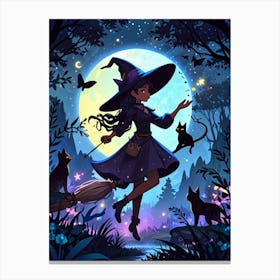 Witch On A Broom Canvas Print