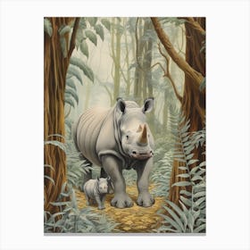 Rhino & Baby Rhino Realistic Illustration 1 Canvas Print