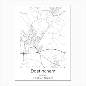 Doetinchem,Netherlands Minimalist Map Canvas Print