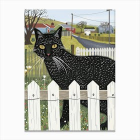 Black Cat In The Fence Canvas Print