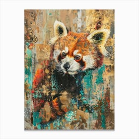 Red Panda Gold Effect Collage 3 Canvas Print