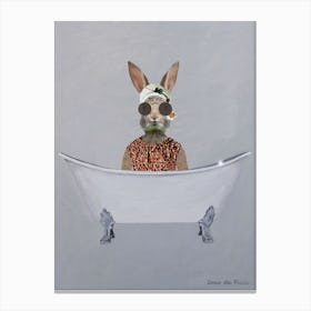 Vintage Rabbit In Bathtub Canvas Print