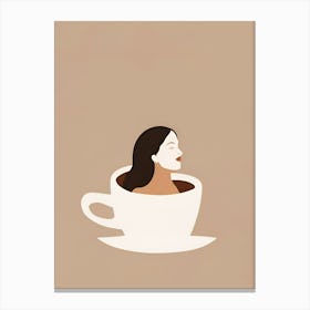 Woman In A Coffee Cup Coffee Lover Girl Canvas Print