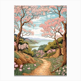 Queen Charlotte Track New Zealand 1 Hike Illustration Canvas Print