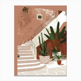 Stairway With Potted Plants 2 Canvas Print