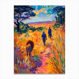 Transvaal Lion Hunting In The Savannah Fauvist Painting 4 Canvas Print