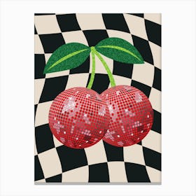Disco Cherries on Checkered Background Canvas Print