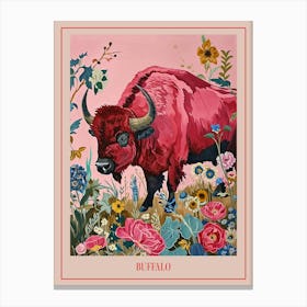 Floral Animal Painting Buffalo 1 Poster Canvas Print
