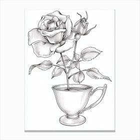 Rose In A Tea Cup Line Drawing 1 Canvas Print