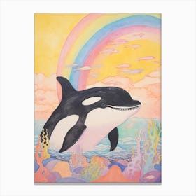 Pastel Rainbow Orca Whale Waves 4 Canvas Print