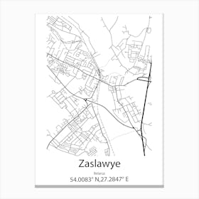 Zaslawye,Belarus Minimalist Map Canvas Print