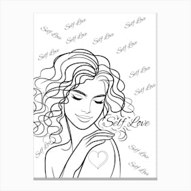 Self Love, feminine, female art, line art, woman art Canvas Print