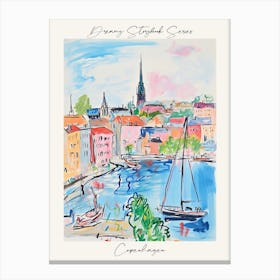 Poster Of Copenhagen, Dreamy Storybook Illustration 4 Canvas Print