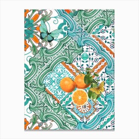 Sicilian azure tiles, oranges and flowers Canvas Print