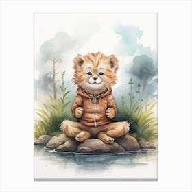 Meditating Watercolour Lion Art Painting 1 Canvas Print