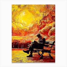 Old man reading book at sunset Canvas Print