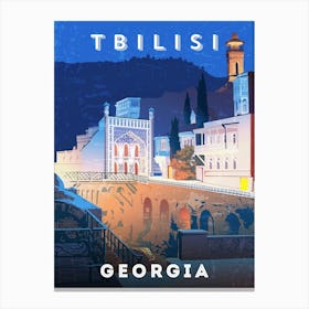 Tbilisi, Georgia — Retro travel minimalist poster 3 Canvas Print