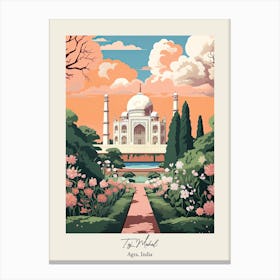 Taj Mahal   Agra, India   Cute Botanical Illustration Travel 2 Poster Canvas Print
