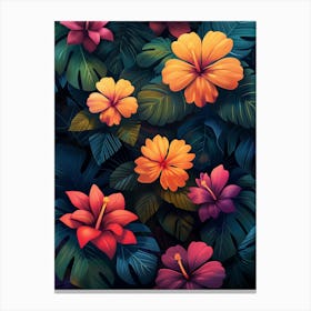 Tropical Flowers Wallpaper Canvas Print