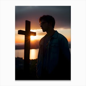 Sunset Over A Cross Canvas Print