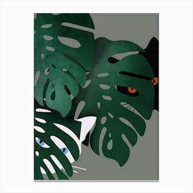 Cat And Leaves Canvas Print