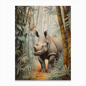 Rhino In The Trees Realistic Illustration 2 Canvas Print