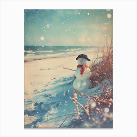 Snowmen On The Beach Retro Photo 2 Canvas Print