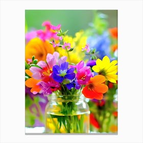 Colorful Flowers In Jars Canvas Print