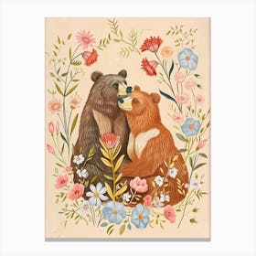 Folksy Floral Animal Drawing Brown Bear 5 Canvas Print